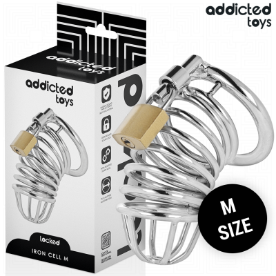 ADDICTED TOYS LOCKED - GAIOLA DE PÉNIS DE METAL COM CÉLULA DE FERRO TAMANHO M - D-242968 - Dona Pimenta