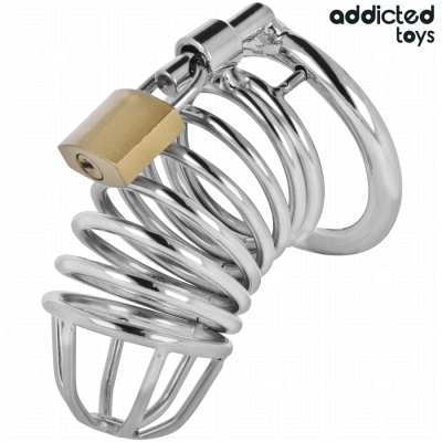 ADDICTED TOYS LOCKED - GAIOLA DE PÉNIS DE METAL COM CÉLULA DE FERRO TAMANHO M - D-242968 - Dona Pimenta