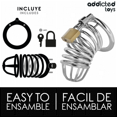 ADDICTED TOYS LOCKED - GAIOLA DE PÉNIS DE METAL COM CÉLULA DE FERRO TAMANHO M - D-242968 - Dona Pimenta
