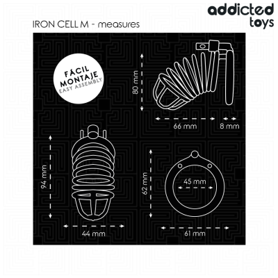 ADDICTED TOYS LOCKED - GAIOLA DE PÉNIS DE METAL COM CÉLULA DE FERRO TAMANHO M - D-242968 - Dona Pimenta