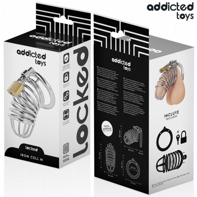ADDICTED TOYS LOCKED - GAIOLA DE PÉNIS DE METAL COM CÉLULA DE FERRO TAMANHO M - D-242968 - Dona Pimenta