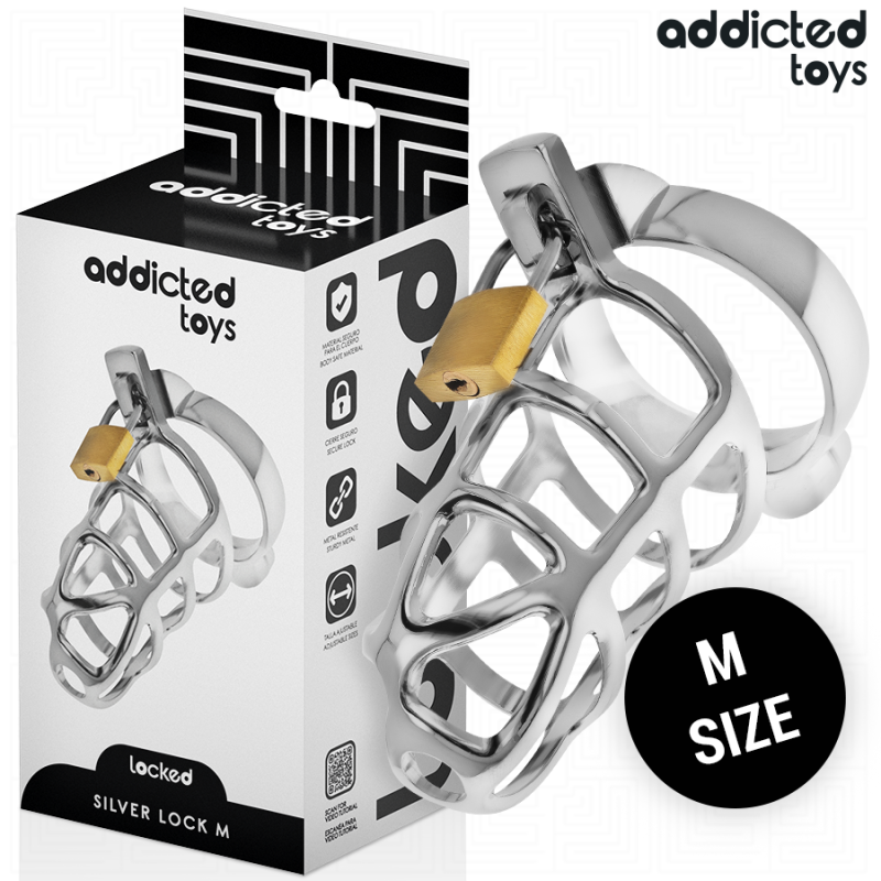 ADDICTED TOYS LOCKED - GAIOLA DE PÉNIS COM TRAVA DE PRATA TAMANHO M - D-242971 - Dona Pimenta