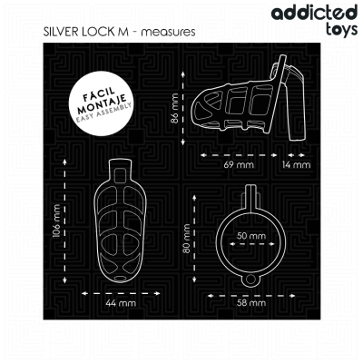 ADDICTED TOYS LOCKED - GAIOLA DE PÉNIS COM TRAVA DE PRATA TAMANHO M - D-242971 - Dona Pimenta