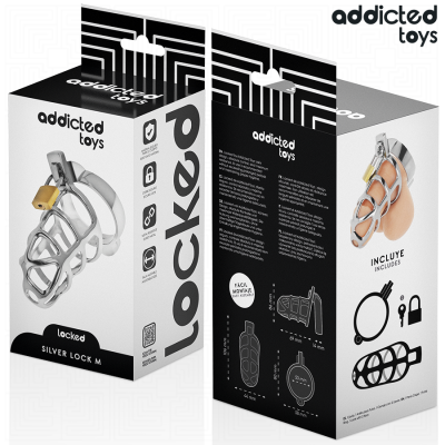 ADDICTED TOYS LOCKED - GAIOLA DE PÉNIS COM TRAVA DE PRATA TAMANHO M - D-242971 - Dona Pimenta