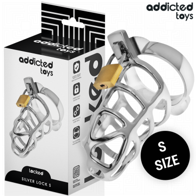 ADDICTED TOYS LOCKED - GAIOLA DE PÉNIS DE METAL COM TRAVA DE PRATA TAMANHO S - D-242972 - Dona Pimenta