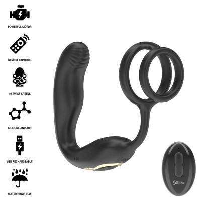 IBIZA - PLUG ANAL GIRATÃRIO COM CONTROLE REMOTO WIGGLE COM VIBRAÇÃO PERINEAL E ANÉIS PARA AUMENTO DO PÉNIS - D-242821 - Dona Pim