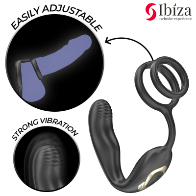 IBIZA - PLUG ANAL GIRATÃRIO COM CONTROLE REMOTO WIGGLE COM VIBRAÇÃO PERINEAL E ANÉIS PARA AUMENTO DO PÉNIS - D-242821 - Dona Pim