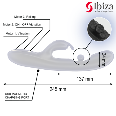 IBIZA - PODEROSO VIBRADOR RABBIT COM PÃROLA ROLANTE MASSAGEADORA - D-242824 - Dona Pimenta