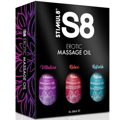 STIMUL8 - ÓLEO DE MASSAGEM S8 CAIXA 3 X 50 ML - D-243731 - Dona Pimenta