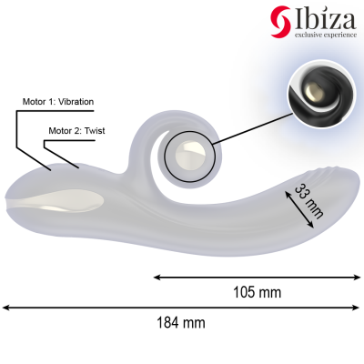 IBIZA - VIBRADOR TWISTER COM ESTIMULADOR DE CURVA E VIBRO-ROTAÃÃO - D-242820 - Dona Pimenta