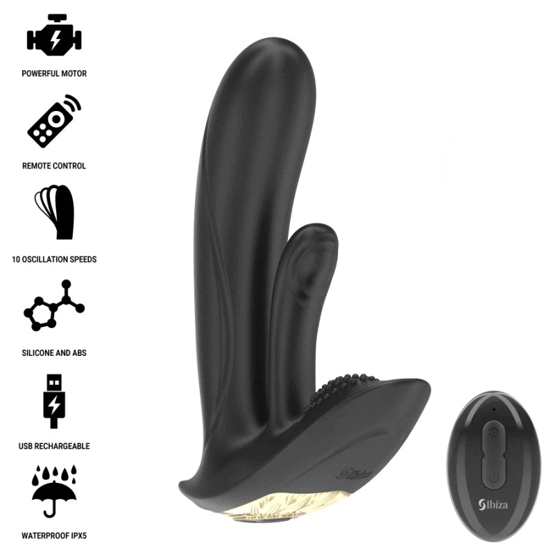 IBIZA - VIBRADOR VESTÃVEL COM ESTIMULAÇÃO DO PONTO G E CLITÓRIS COM CONTROLE REMOTO - D-242823 - Dona Pimenta