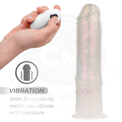 COCK MILLER - DILDO COM VENTOSA, LUZES E VIBRAÇÃO COM CONTROLE REMOTO BRANCO 21,5 CM - D-243377 - Dona Pimenta