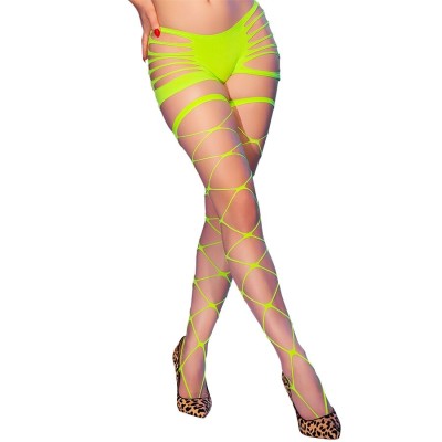 CHILIROSE - CR 4867 MEIA-CALÇA ARRASTÃO VERDE NEON COM FUROS - D-244071 - Dona Pimenta