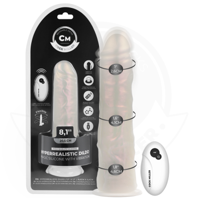 COCK MILLER - DILDO COM VENTOSA, LUZES E VIBRAÇÃO COM CONTROLE REMOTO BRANCO 20,5 CM - D-243376 - Dona Pimenta