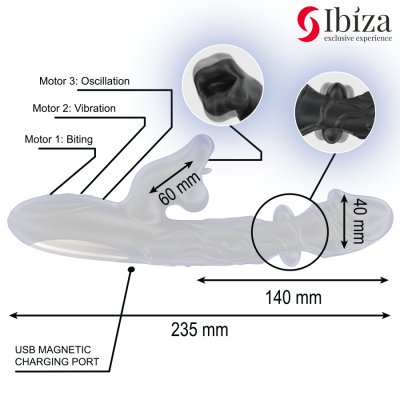 IBIZA - VIBRADOR E ESTIMULADOR DE CLITÓRIS COM EFEITO DE MORDIDA E ROTAÃÃO - D-242826 - Dona Pimenta