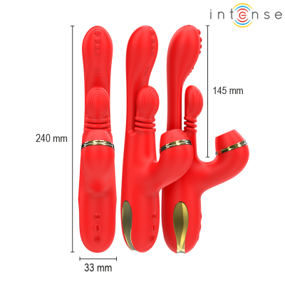 INTENSE - ESTIMULADOR DE CLITÓRIS MULTIFUNCIONAL KATY 4 CABEÃAS INTERCAMBIÃVEIS VERMELHO - D-244070 - Dona Pimenta