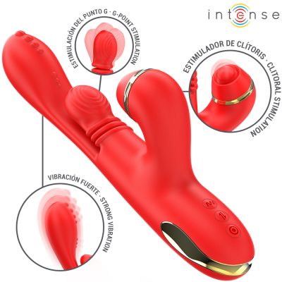 INTENSE - ESTIMULADOR DE CLITÓRIS MULTIFUNCIONAL KATY 4 CABEÃAS INTERCAMBIÃVEIS VERMELHO - D-244070 - Dona Pimenta