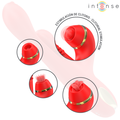 INTENSE - ESTIMULADOR DE CLITÓRIS MULTIFUNCIONAL KATY 4 CABEÃAS INTERCAMBIÃVEIS VERMELHO - D-244070 - Dona Pimenta