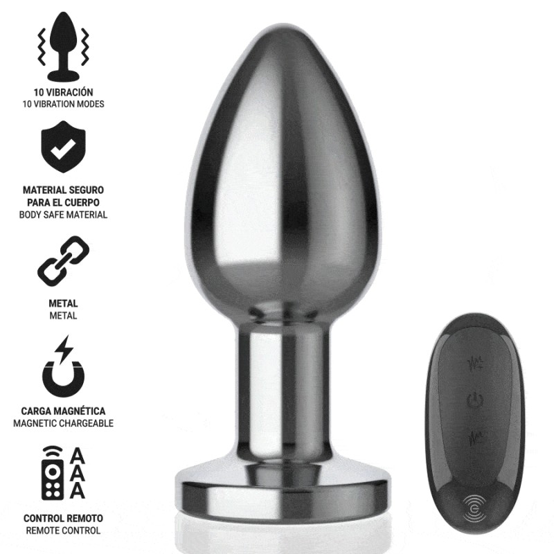 INTENSE - PLUG ANAL 10 VIBRAÇÕES METAL COM CONTROLE REMOTO L - D-243389 - Dona Pimenta