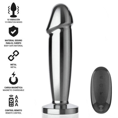 INTENSE - PLUG ANAL 10 VIBRAÇÕES DILDO DE METAL COM CONTROLE REMOTO S - D-243390 - Dona Pimenta
