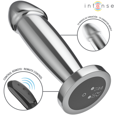 INTENSE - PLUG ANAL 10 VIBRAÇÕES DILDO DE METAL COM CONTROLE REMOTO S - D-243390 - Dona Pimenta