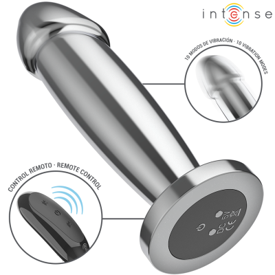 INTENSE - PLUG ANAL 10 VIBRAÇÕES DILDO DE METAL COM CONTROLE REMOTO M - D-243391 - Dona Pimenta