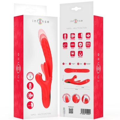 INTENSE - VIBRADOR MULTIFUNCIONAL KAROL THRUST & STIMULATION & ONDAS ESTIMULANTES VERMELHO - D-244481 - Dona Pimenta