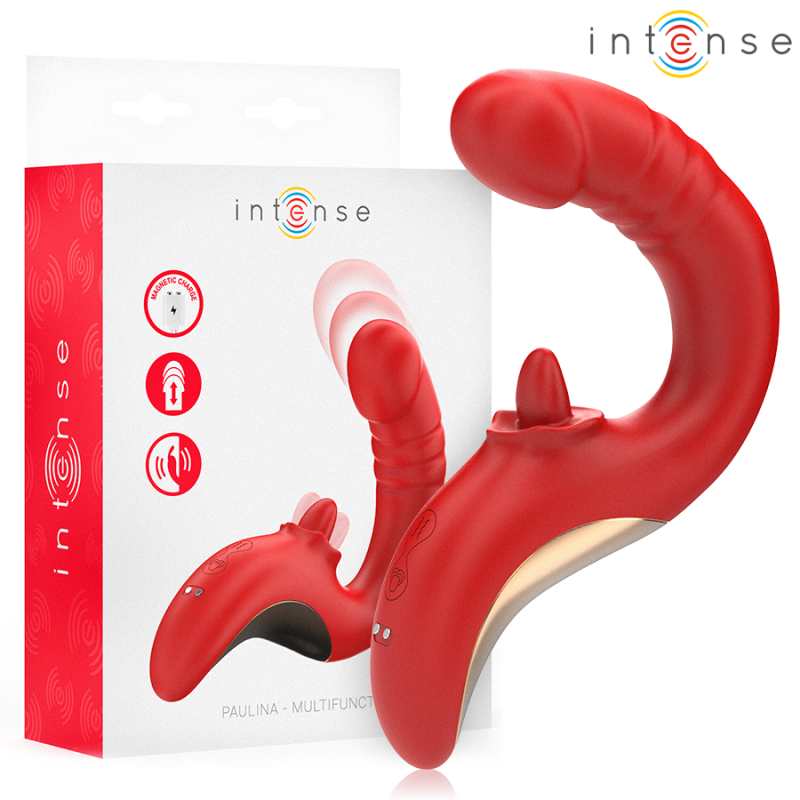 INTENSE - VIBRADOR E ESTIMULADOR PAULINA EM FORMATO U VERMELHO - D-244487 - Dona Pimenta