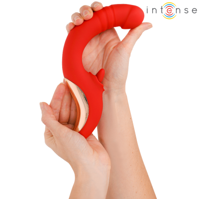 INTENSE - VIBRADOR E ESTIMULADOR PAULINA EM FORMATO U VERMELHO - D-244487 - Dona Pimenta