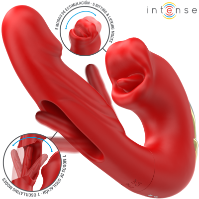 INTENSE - NATHY VIBRADOR DUPLO COM BOCA ESTIMULANTE MULTIFUNÇÕES VERMELHO - D-244486 - Dona Pimenta