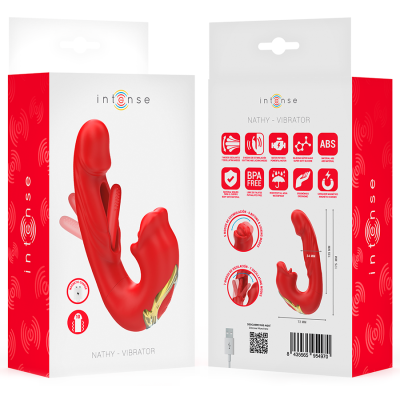 INTENSE - NATHY VIBRADOR DUPLO COM BOCA ESTIMULANTE MULTIFUNÇÕES VERMELHO - D-244486 - Dona Pimenta