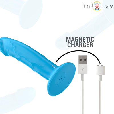 INTENSE - VIBRADOR REALÍSTICO PHOEBE 10 VIBRAÇÕES CONTROLE REMOTO AZUL - D-244456 - Dona Pimenta