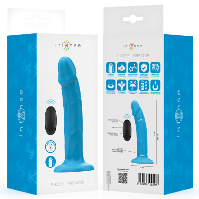 INTENSE - VIBRADOR REALÍSTICO PHOEBE 10 VIBRAÇÕES CONTROLE REMOTO AZUL - D-244456 - Dona Pimenta