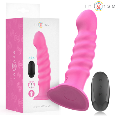 INTENSE - VIBRADOR CINDY TAMANHO L DESIGN ESPIRAL 10 VIBRAÇÕES ROSA CONTROLE REMOTO - D-244465 - Dona Pimenta