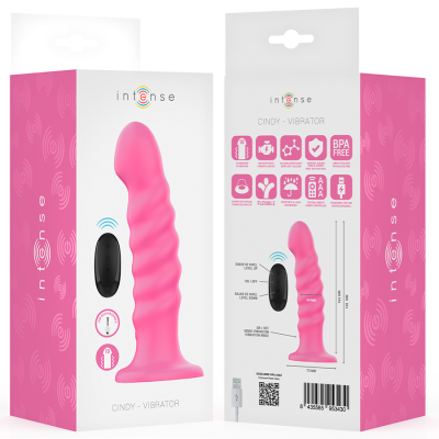 INTENSE - VIBRADOR CINDY TAMANHO L DESIGN ESPIRAL 10 VIBRAÇÕES ROSA CONTROLE REMOTO - D-244465 - Dona Pimenta