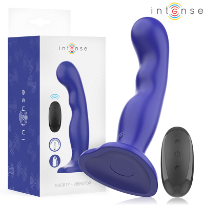 INTENSE - VIBRADOR SHORTY COM VENTOSA AZUL CONTROLE REMOTO - D-244470 - Dona Pimenta