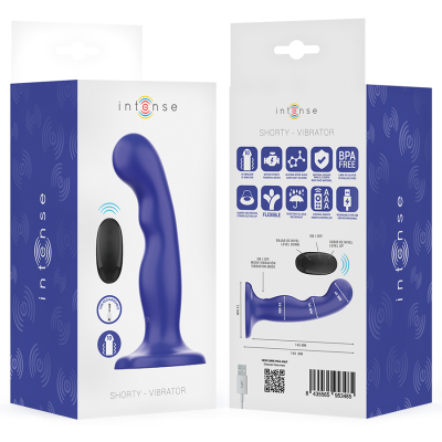 INTENSE - VIBRADOR SHORTY COM VENTOSA AZUL CONTROLE REMOTO - D-244470 - Dona Pimenta