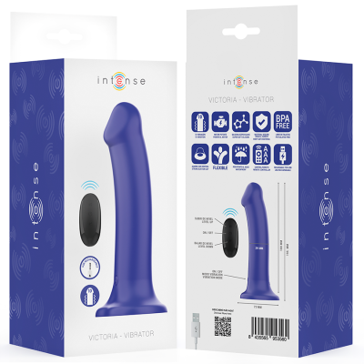 INTENSE - VIBRADOR VICTORIA COM VENTOSA 10 VIBRAÇÕES AZUL ESCURO CONTROLE REMOTO - D-244471 - Dona Pimenta