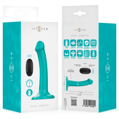 INTENSE - VIBRADOR KATIE COM VENTOSA 10 VIBRAÇÕES CONTROLE REMOTO AZUL - D-244473 - Dona Pimenta