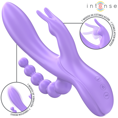 INTENSE - MIKO TRIPLO VIBRADOR COELHO & ESTIMULADOR & ANAL 7 VIBRAÇÕES ROXO - D-244485 - Dona Pimenta