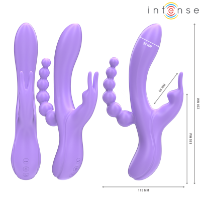INTENSE - MIKO TRIPLO VIBRADOR COELHO & ESTIMULADOR & ANAL 7 VIBRAÇÕES ROXO - D-244485 - Dona Pimenta