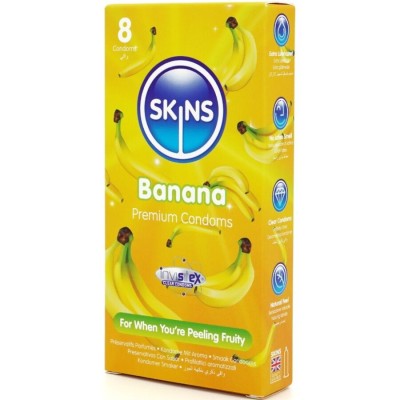 SKINS - PRESERVATIVOS BANANA PREMIUM PACOTE COM 8 - D-244395 - Dona Pimenta
