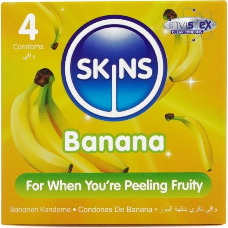 SKINS - PRESERVATIVOS BANANA PREMIUM PACOTE 4 - D-244396 - Dona Pimenta SKINS - PRESERVATIVOS BANANA PREMIUM PACOTE 4 - D-244396 - Dona Pimenta