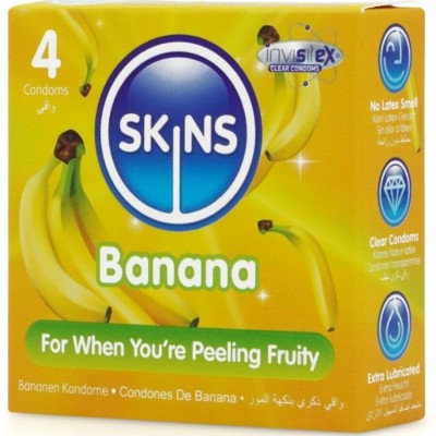 SKINS - PRESERVATIVOS BANANA PREMIUM PACOTE 4 - D-244396 - Dona Pimenta