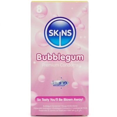 SKINS - PRESERVATIVOS BUBBLEGUM PREMIUM PACOTE 8 - D-244397 - Dona Pimenta