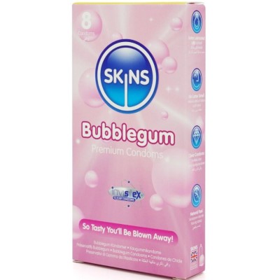 SKINS - PRESERVATIVOS BUBBLEGUM PREMIUM PACOTE 8 - D-244397 - Dona Pimenta