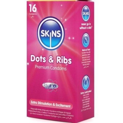 SKINS - DOTS & RIBS PREMIUM PRESERVATIVOS PACOTE COM 16 - D-244399 - Dona Pimenta