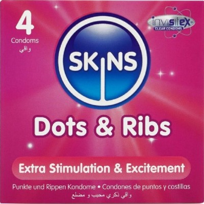 SKINS - DOTS & RIBS PREMIUM PRESERVATIVOS PACOTE 4 - D-244401 - Dona Pimenta