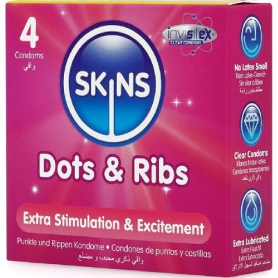 SKINS - DOTS & RIBS PREMIUM PRESERVATIVOS PACOTE 4 - D-244401 - Dona Pimenta