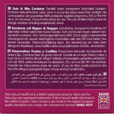 SKINS - DOTS & RIBS PREMIUM PRESERVATIVOS PACOTE 4 - D-244401 - Dona Pimenta
